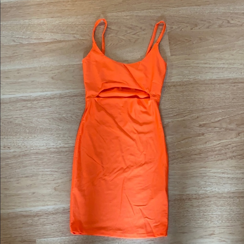 Neon orange mini dress